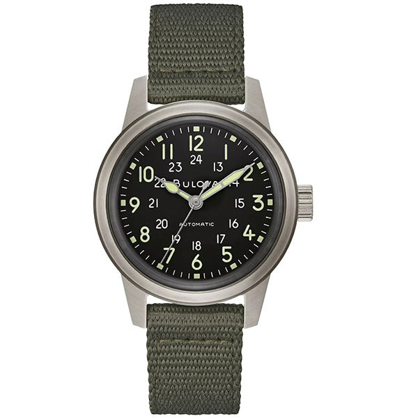 Men's Green Leather Military Style Automatic Watch
