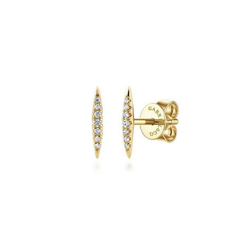 14K Yellow Gold Pave Diamond Spiked Stud Earrings