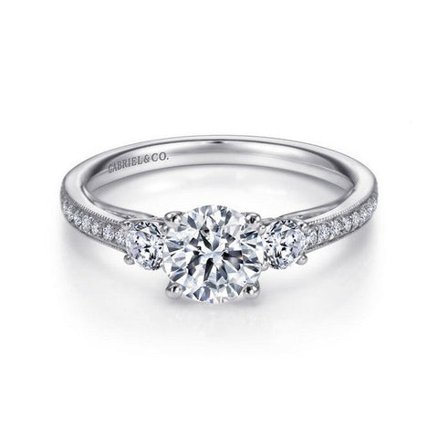 14K White Gold 3 Stone Engagement Ring