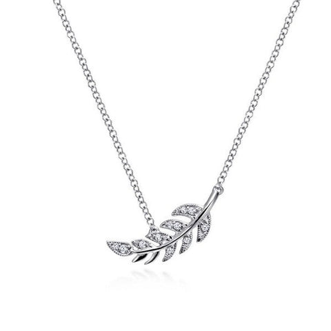 14K White Gold 0.05ctw Diamond Leaf Pendant Necklace