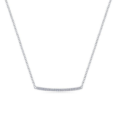 14K White Gold Curved Pave Diamond Bar Necklace