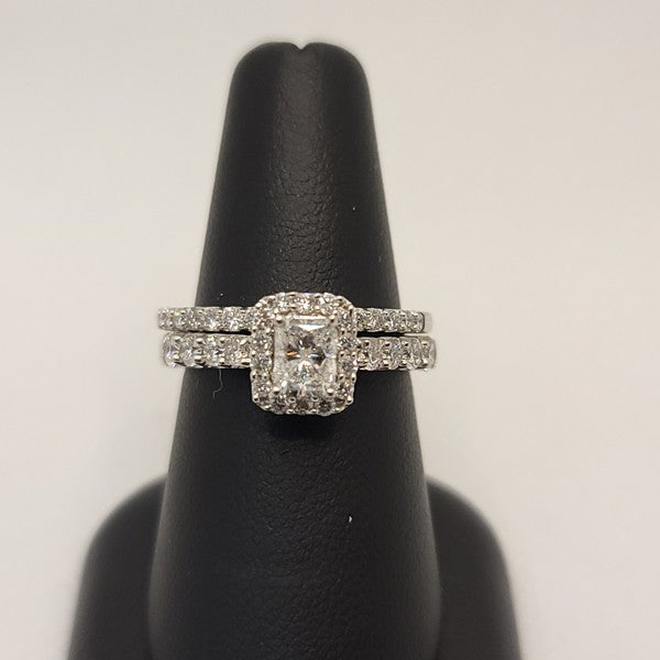 14 Karat Halo Engagement Ring  with Diamond Wedding Band Set
