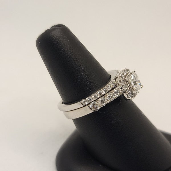 14 Karat Halo Engagement Ring  with Diamond Wedding Band Set