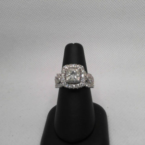 Lady's White 14 Karat Halo Engagement Ring & Band Set