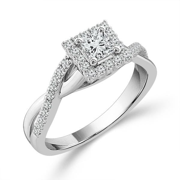 Lady's White 14 Karat Halo Engagement Ring