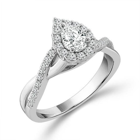 14 Karat Halo Engagement Ring Size 7 With Pear Diamond