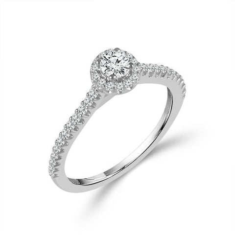 14 Karat Halo Engagement Ring With Round Diamond