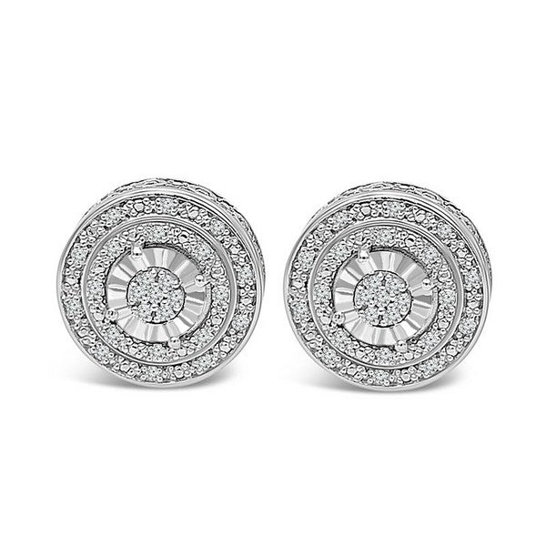 Polished Silver Stud Earrings With 0.13Tw Various Shapes Diamonds