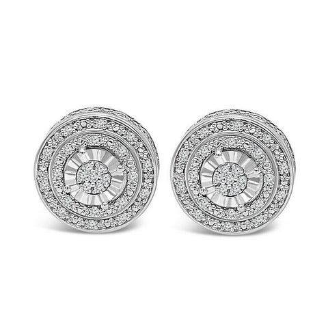 Polished Silver Stud Earrings With 0.13Tw Various Shapes Diamonds