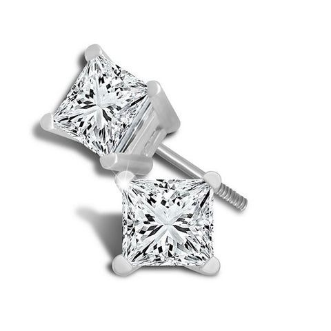 14 Karat Stud Earrings With 0.99Tw Princess Diamonds