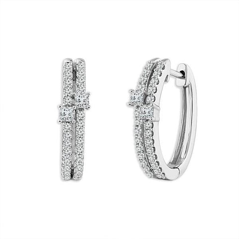 14 Karat Small Hoop Earrings With 0.50Tw Various Shapes Diamonds