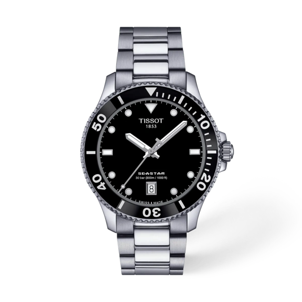 Tissot Seastar 1000 40MM Stainless Steel Case Black Dial Grey Strap Men's Watch