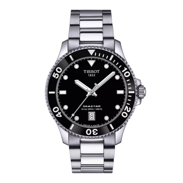 Tissot Seastar 1000 40MM Stainless Steel Case Black Dial Grey Strap Men's Watch