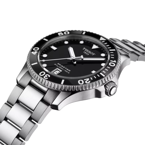 Tissot Seastar 1000 40MM Stainless Steel Case Black Dial Grey Strap Men's Watch