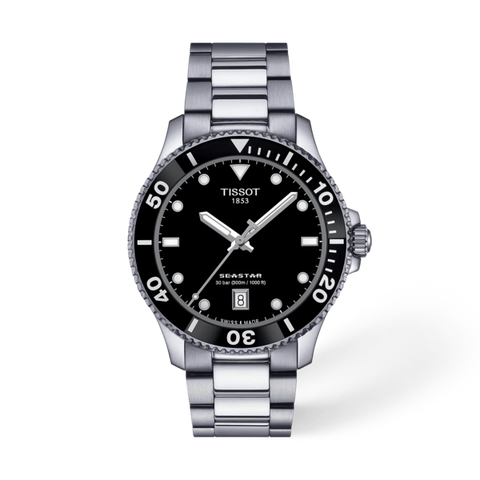 Tissot Seastar 1000 40MM Stainless Steel Case Black Dial Grey Strap Men's Watch