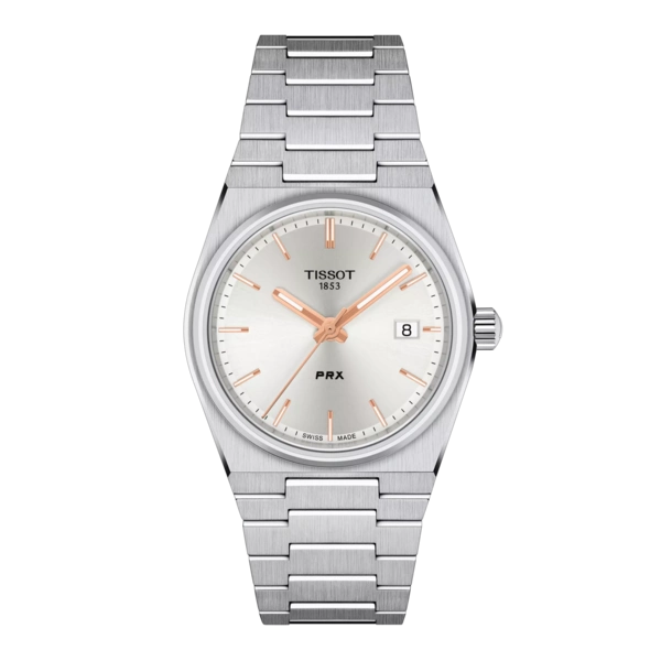 Tissot PRX 35mm Stainless Steel Case Silver Dial Grey Strap Unisex Watch