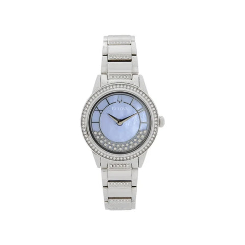 LADIES' BULOVA CRYSTAL TURNSTYLE MOTHER OF PEARL BLUE DIAL