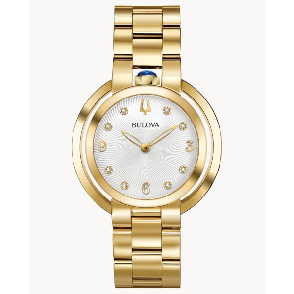 LADIES' BULOVA RUBAIYAT DIAMOND GOLD TONE WATCH  SAPPHIRE CRYSTAL