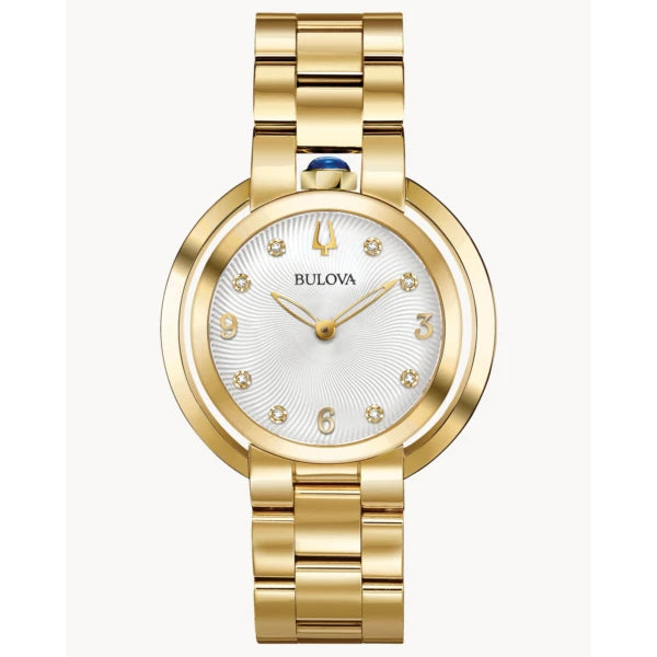LADIES' BULOVA RUBAIYAT DIAMOND GOLD TONE WATCH  SAPPHIRE CRYSTAL