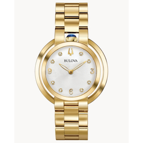 LADIES' BULOVA RUBAIYAT DIAMOND GOLD TONE WATCH  SAPPHIRE CRYSTAL