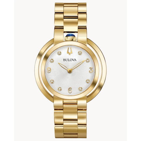 LADIES' BULOVA RUBAIYAT DIAMOND GOLD TONE WATCH  SAPPHIRE CRYSTAL
