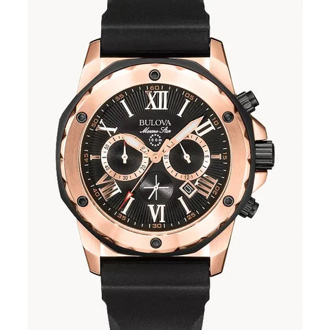 BULOVA MARINE STAR ROSE TONE SILICONE STRAP 44MM