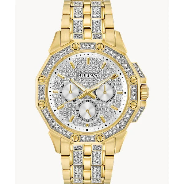 BULOVA MEN'S SWAROVSKI CRYSTAL PAVE BRACELET WATCH