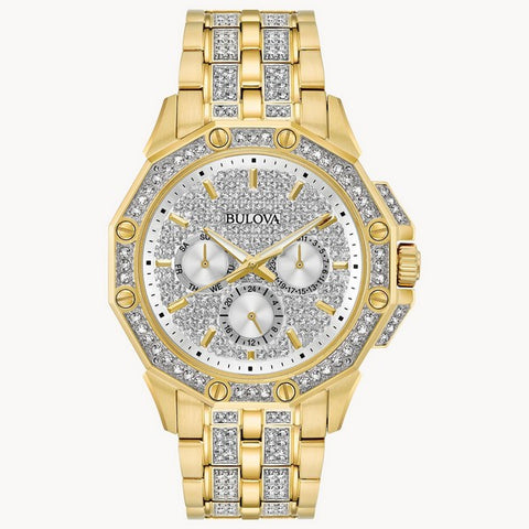 BULOVA MEN'S SWAROVSKI CRYSTAL PAVE BRACELET WATCH