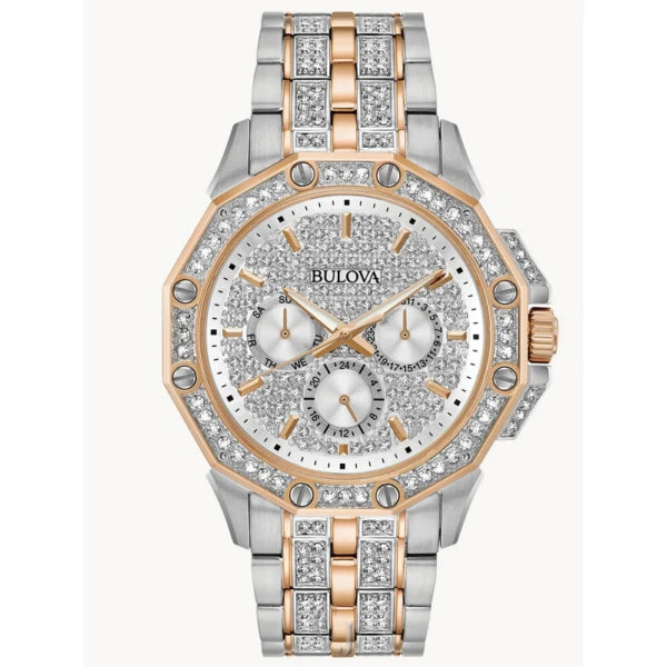 BULOVA OCTAVA STAINLESS STEEL CRYSTAL DRESS WATCH