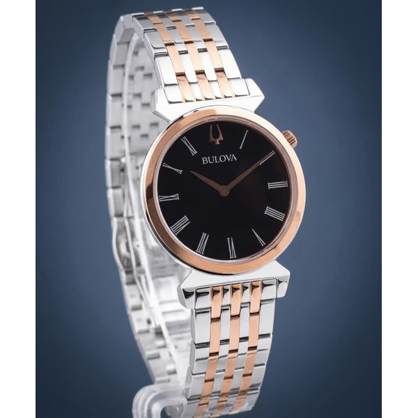 Bulova Ladies TT Blk Dial with Rose Ladies Watch
