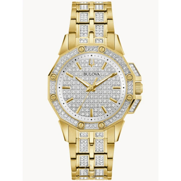 Bulova Crystal Octava Womens Crystal Accent Gold Tone Stainless Steel Bracelet Watch