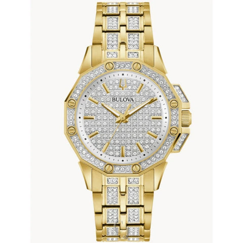Bulova Crystal Octava Womens Crystal Accent Gold Tone Stainless Steel Bracelet Watch