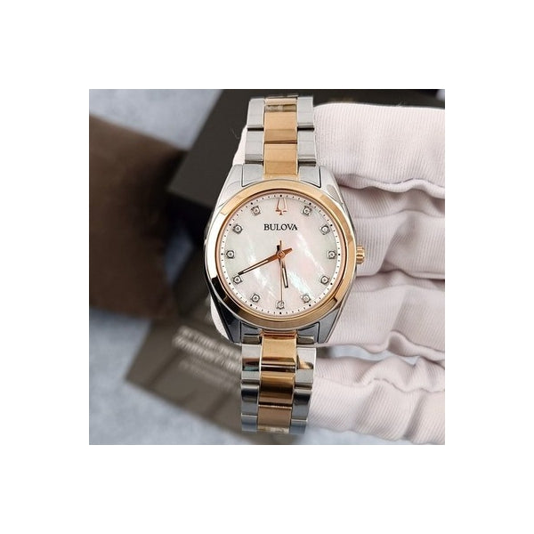 BULOVA Surveyor Mother of Pearl Diamond Dial Two-tone Steel Women's Watch