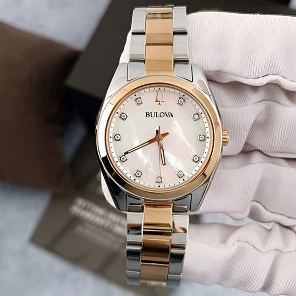 BULOVA Surveyor Mother of Pearl Diamond Dial Two-tone Steel Women's Watch