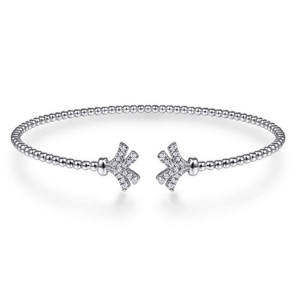 14K White Gold Bujukan Split Cuff Bracelet with Diamond Pavé Fan Caps