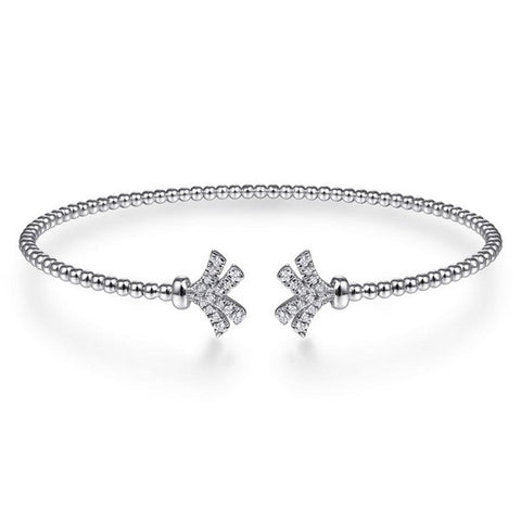 14K White Gold Bujukan Split Cuff Bracelet with Diamond Pavé Fan Caps