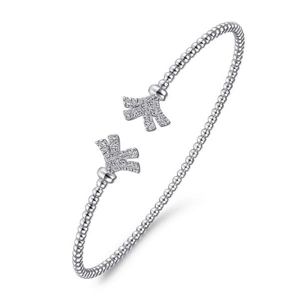 14K White Gold Bujukan Split Cuff Bracelet with Diamond Pavé Fan Caps