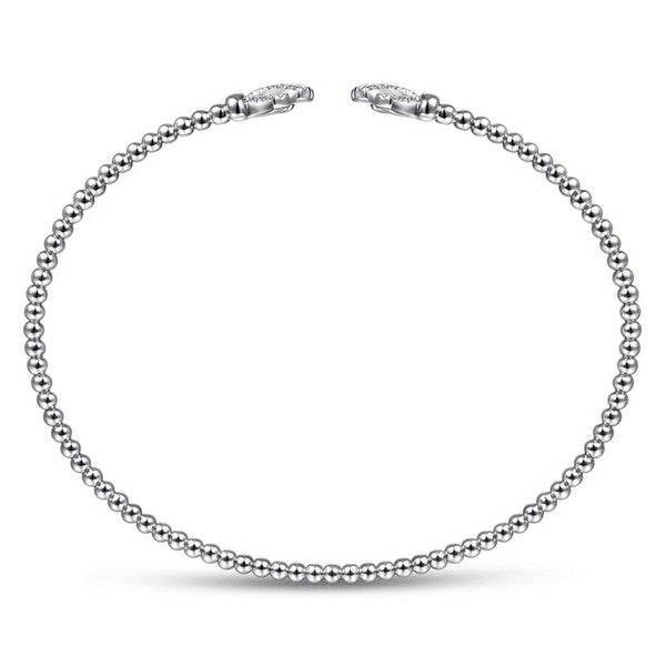 14K White Gold Bujukan Split Cuff Bracelet with Diamond Pavé Fan Caps