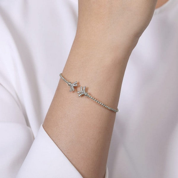 14K White Gold Bujukan Split Cuff Bracelet with Diamond Pavé Fan Caps