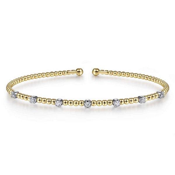 14K White-Yellow Gold Bujukan Diamond Stations Bangle