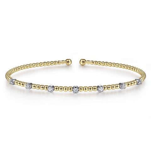 14K White-Yellow Gold Bujukan Diamond Stations Bangle