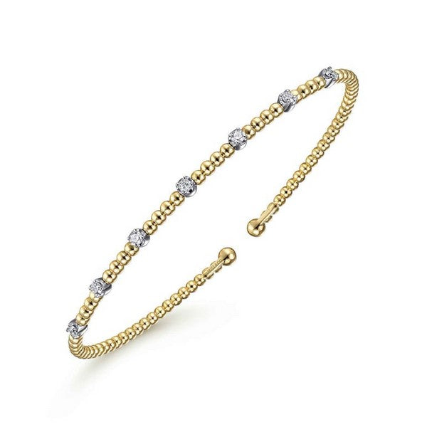 14K White-Yellow Gold Bujukan Diamond Stations Bangle