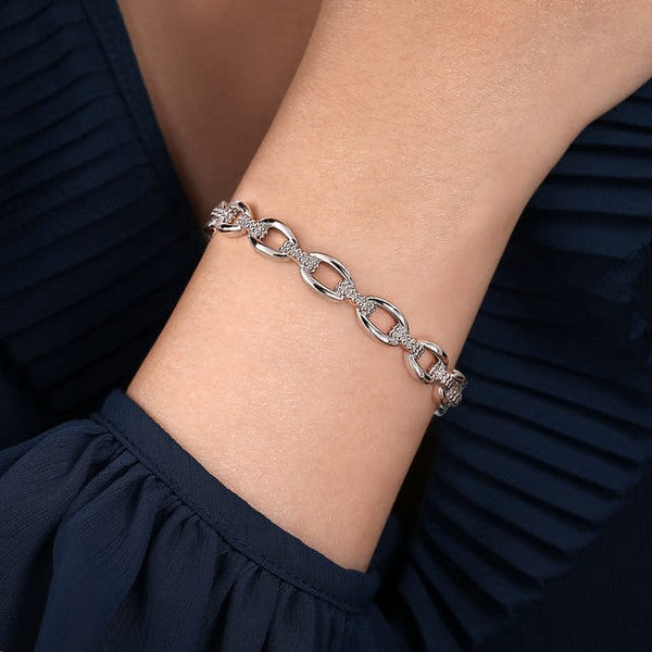 Sterling Silver Oval Link Cuff Bangle Serial #S2301373