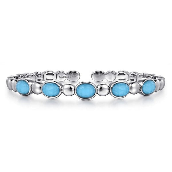 925 Sterling Silver Rock Crystal& Turquoise Bangle Serial #S2287664