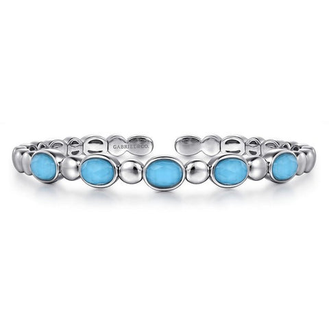 925 Sterling Silver Rock Crystal& Turquoise Bangle