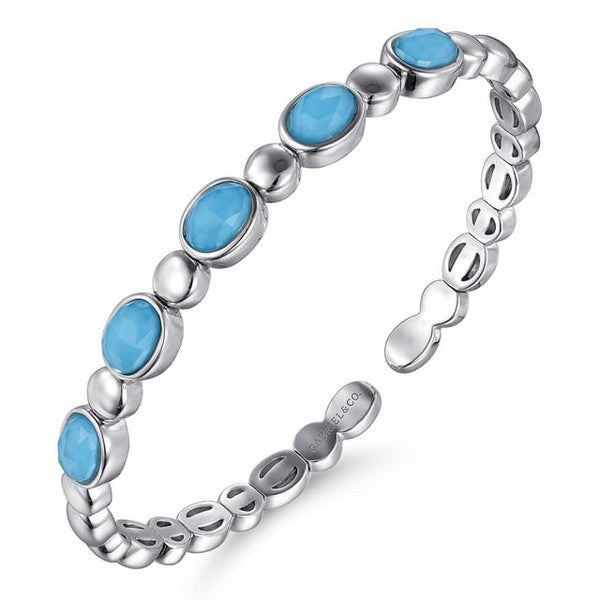 925 Sterling Silver Rock Crystal& Turquoise Bangle Serial #S2287664