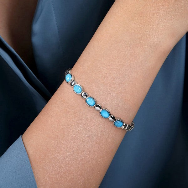 925 Sterling Silver Rock Crystal& Turquoise Bangle Serial #S2287664