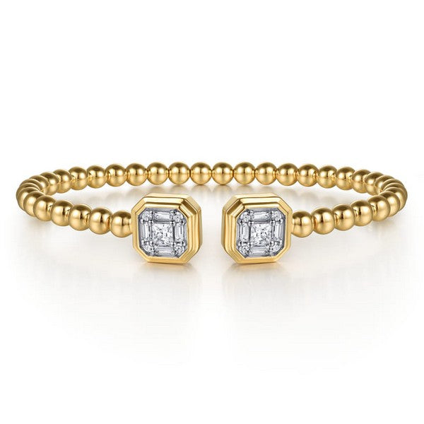 14K Yellow Gold Bujukan Open Cuff Bracelet with 0.35CT Diamond Baguettes