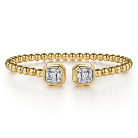 14K Yellow Gold Bujukan Open Cuff Bracelet with 0.35CT Diamond Baguettes
