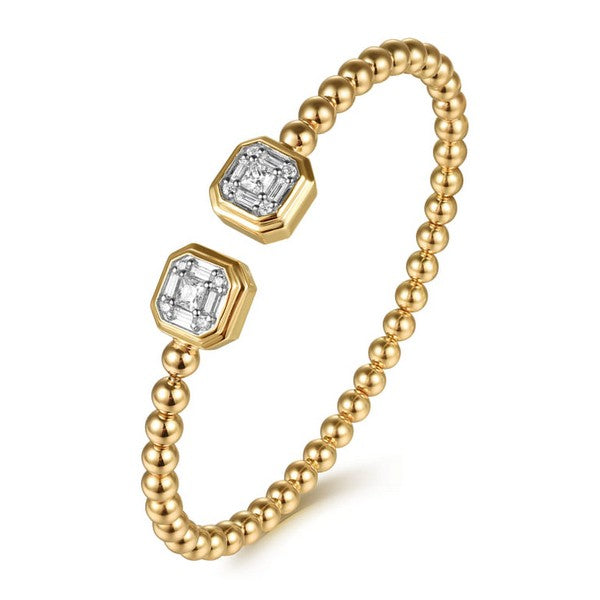 14K Yellow Gold Bujukan Open Cuff Bracelet with 0.35CT Diamond Baguettes